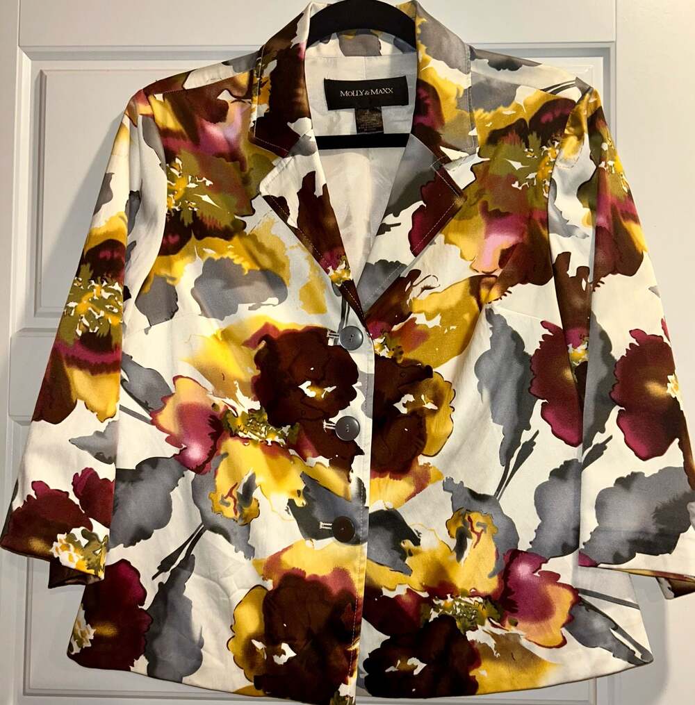 Molly & Maxx Women's Floral Print Button-Front Blazer Jacket